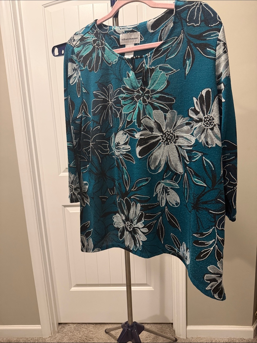 Alfred Dunner Teal Floral Stretch Knit Tunic